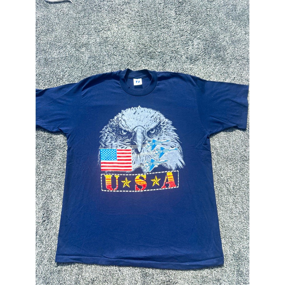 Vintage 90s USA Eagle Fighter Jets T Shirt XL Logo 7 Made USA Patriotic Navy